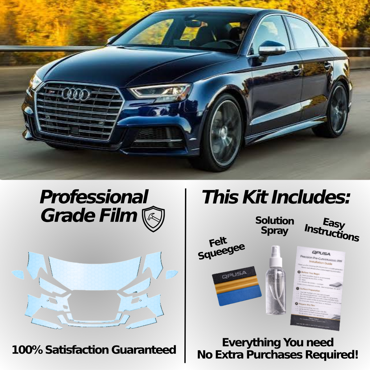 Full Front Paint Protection Film for Audi S3 (2017–2020)