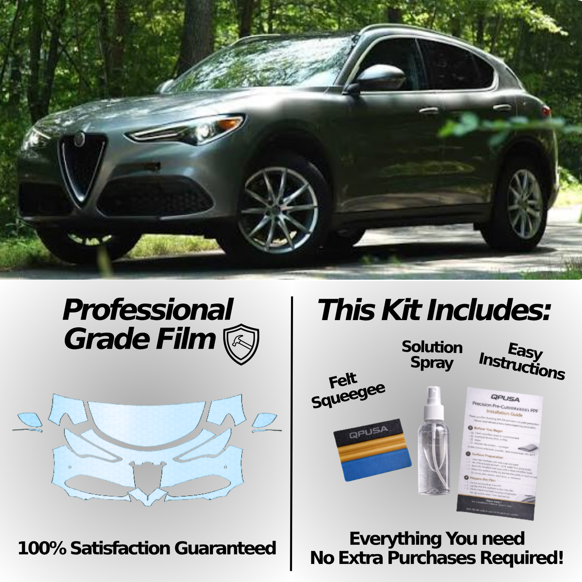 Full Front Paint Protection Film for Alfa Romeo Stelvio (2018–2020)