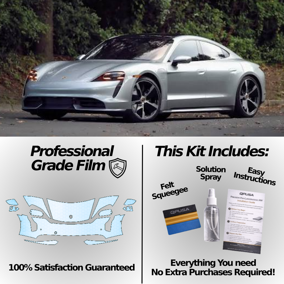 Full Front Paint Protection Film for Porsche Taycan Sport Design (2020–2024)