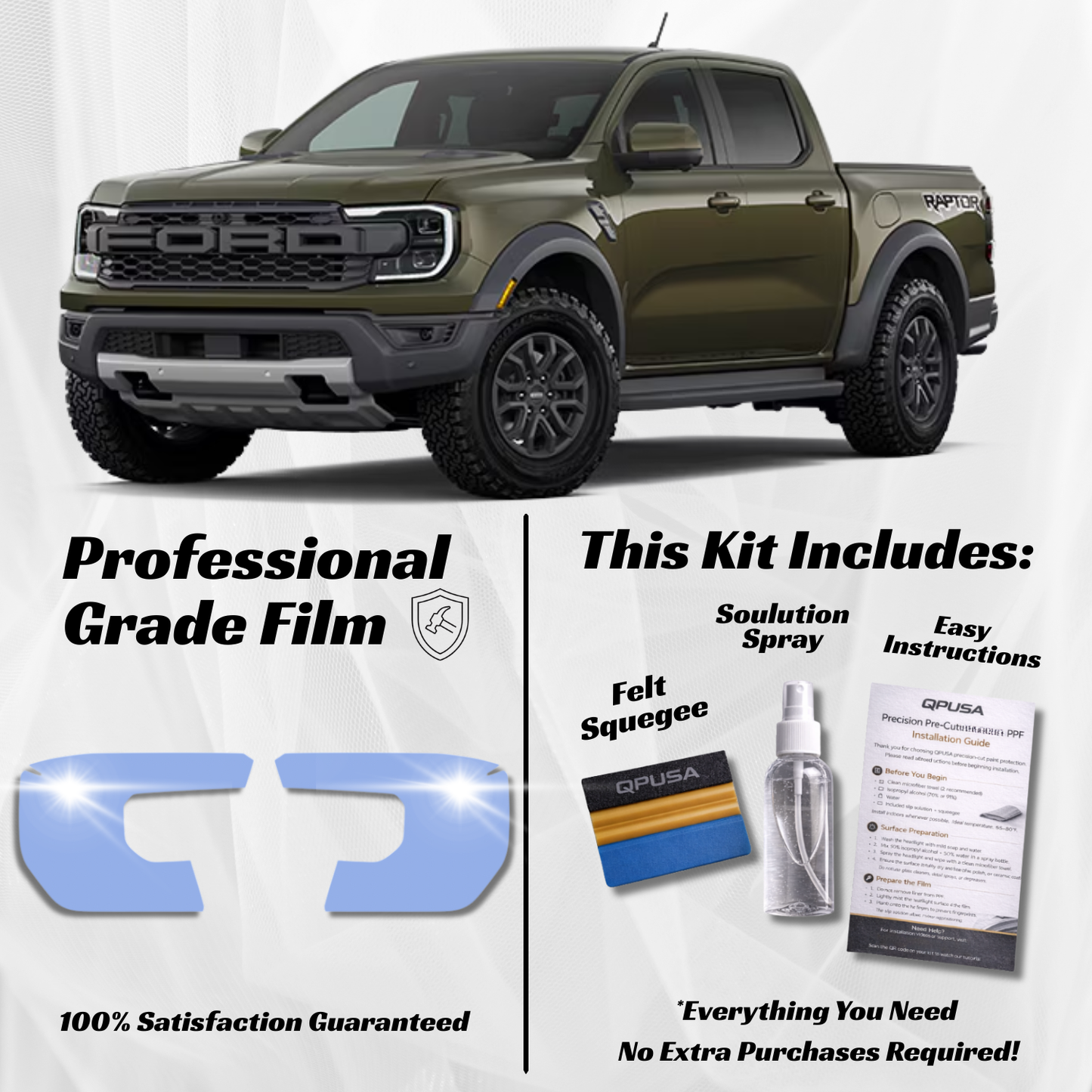 Ford Ranger Raptor (2024-2026) Headlight PPF Protection Kit - Pre-Cut