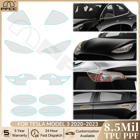 Precut PPF for Tesla Model 3 (2020–2023) | TPU Headlight, Mirror, Door Handle & Tail Light Film