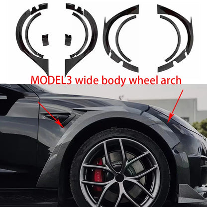 Wide Body Kit for Tesla Model 3 (2019+) | ABS Carbon Fiber Splash Guard, Mudguard & Fender Extensions
